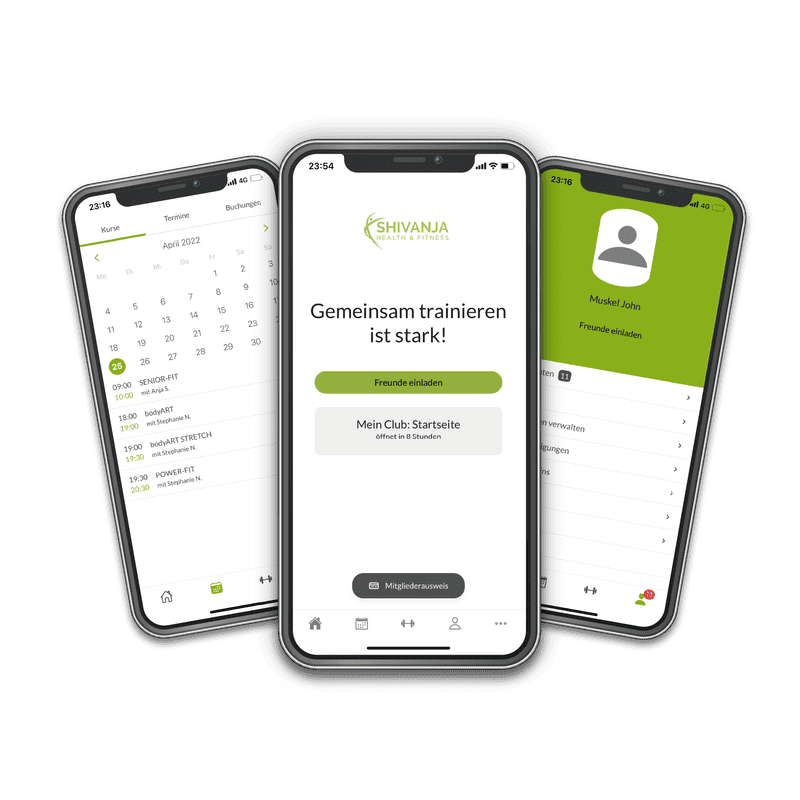 SHIVANJA App mit Kursplan, digitalem Mitgliedsausweis und Mitgliederbereich