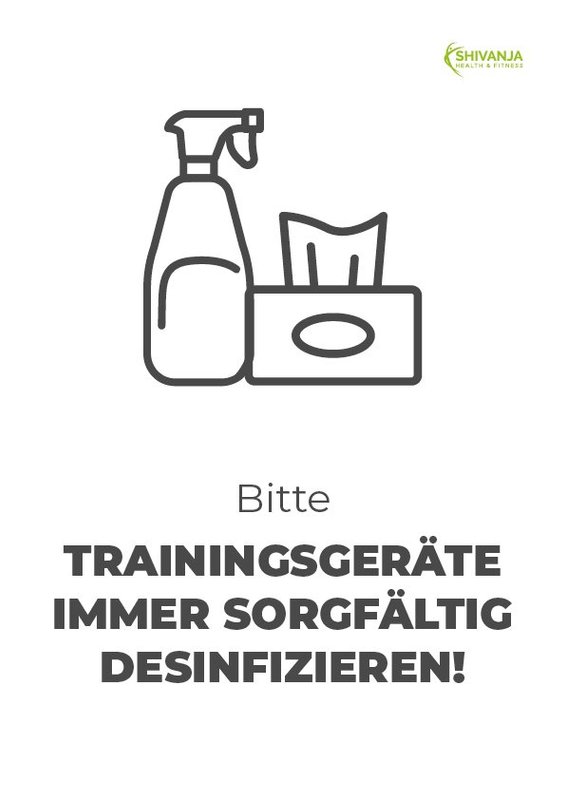 Bitte Trainingsgeräte desinfizieren